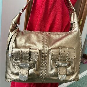Michael Kors  shoulder bag  leather champagne gold metallic  whipstitching
EUC